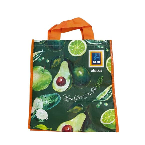 Aldi Reusable Shopping Bag Tote Lot 2 Rainbow Stripe Avocado With Handles - Picture 4 of 4